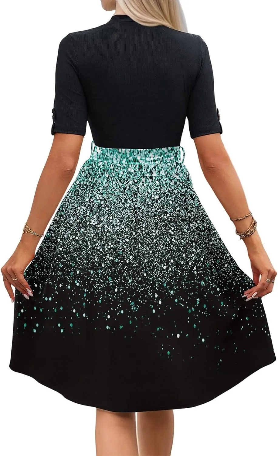 Floral Dresses Flowy Short Sleeve Empire Waist Summer Crewneck Midi Length Fashion Belted Sundresses for Women