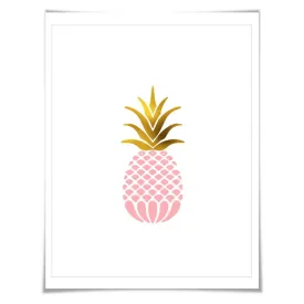 Gold Foil Pink Pineapple Art Print. Food Poster Kitchen Art Print, Tropical Fruit Poster