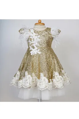 Gold sequin shine gown with embroidered lace