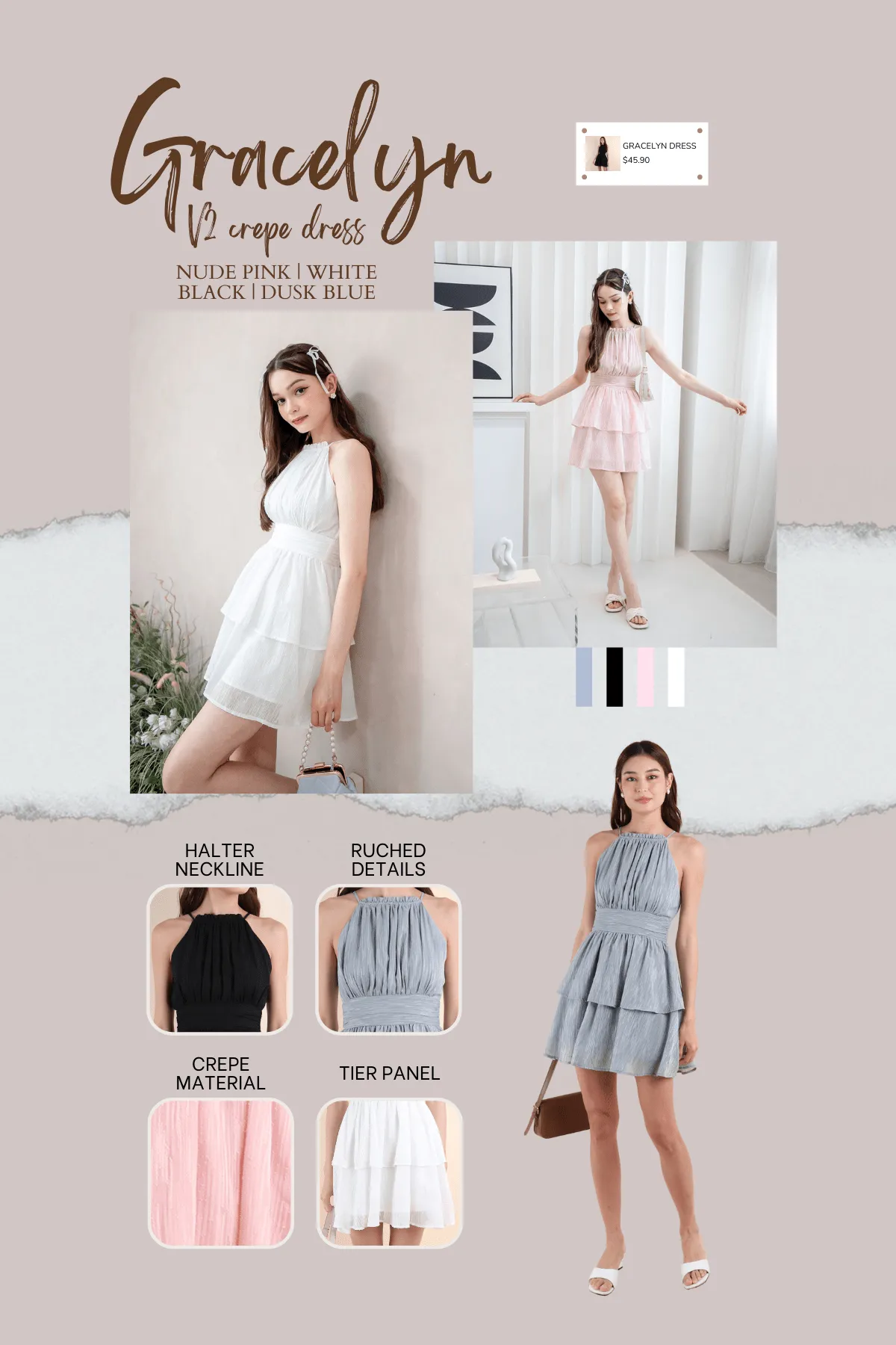 GRACELYN V2 CREPE DRESS IN DUSK BLUE
