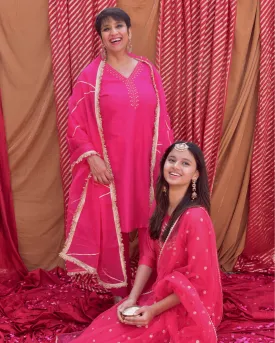 Handcrafted Hot pink Embroidered Co-Ord - Set of 2