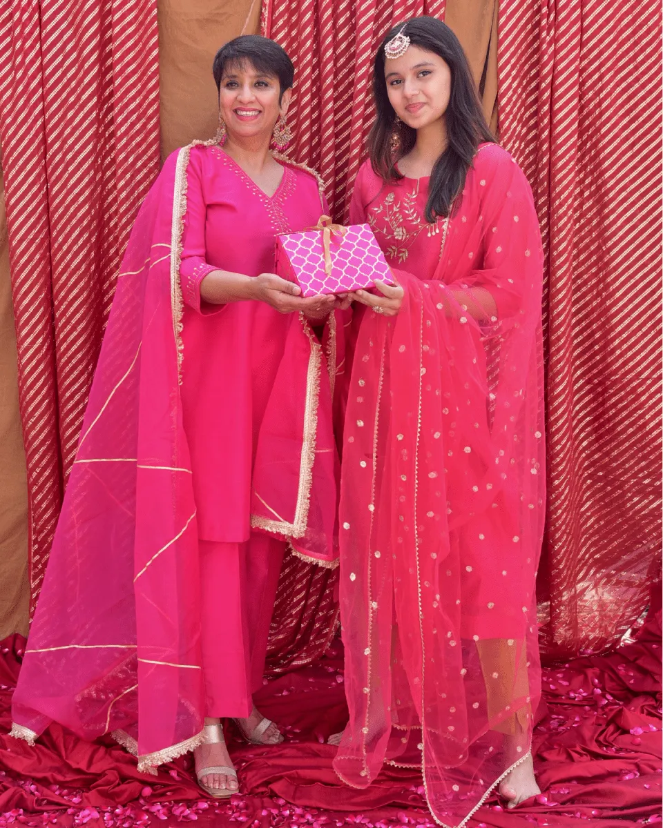 Handcrafted Hot pink Embroidered Co-Ord - Set of 2