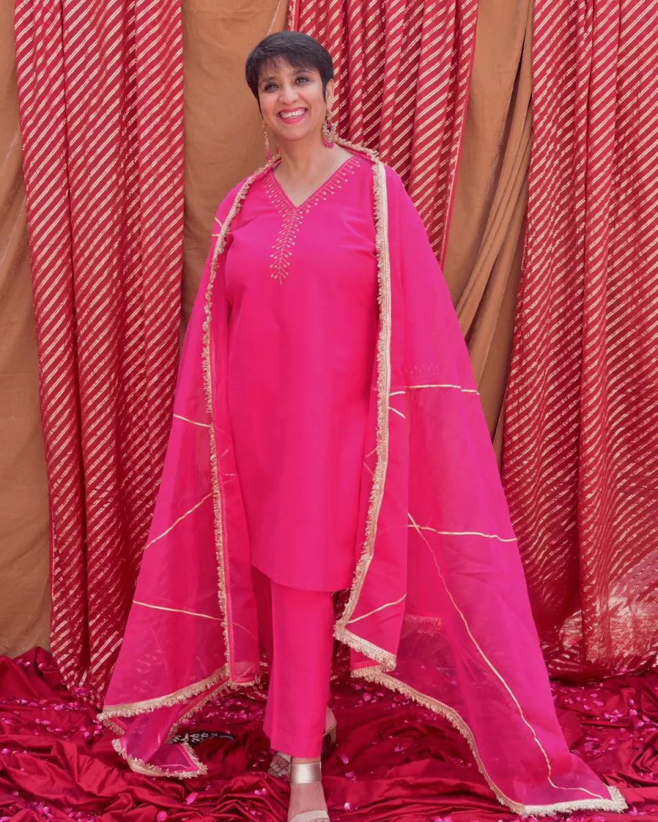 Handcrafted Hot pink Embroidered Co-Ord - Set of 2