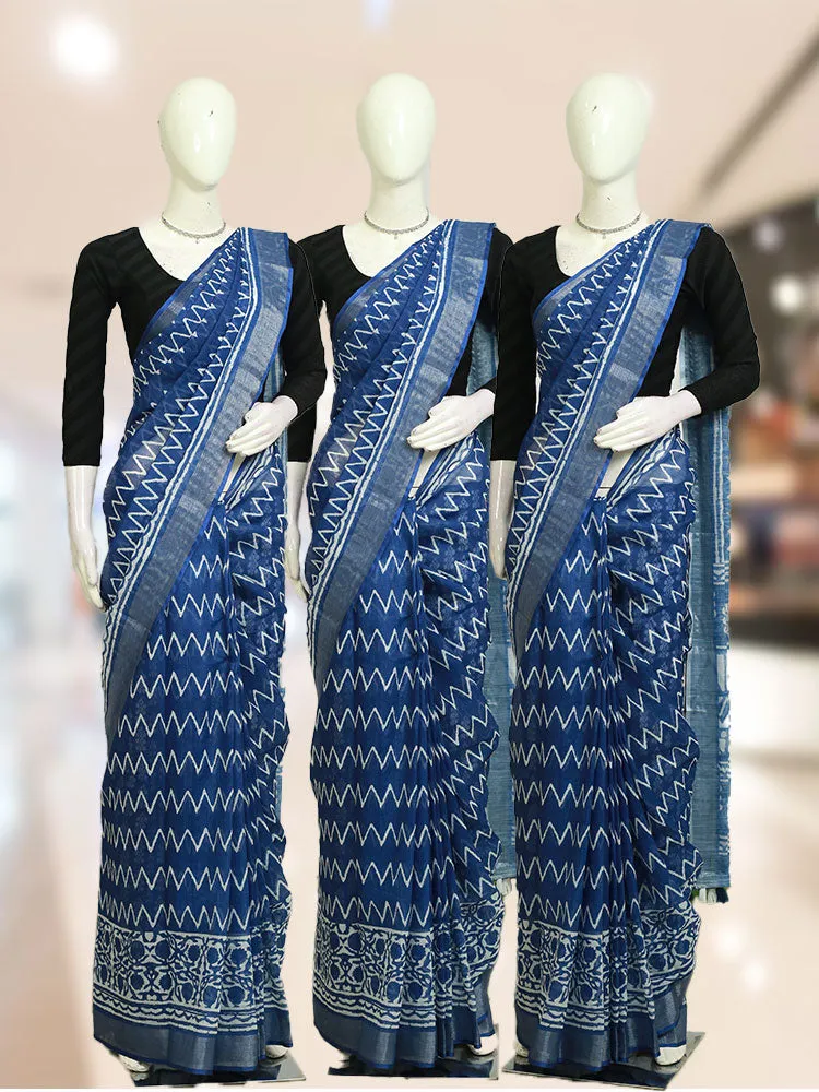 Indigo Linen Dresscode Saree with Batik Design - ₹608