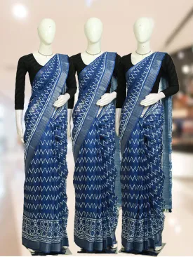 Indigo Linen Dresscode Saree with Batik Design - ₹608