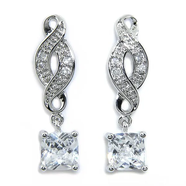 Iris "Noble" 18k White Gold CZ Infinity Drop Earrings