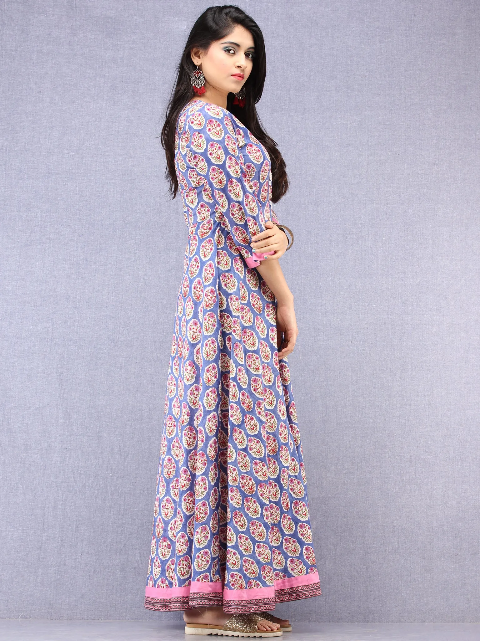 Kashida -  Hand Block Printed Front Open Cotton Dress  - D79F1093