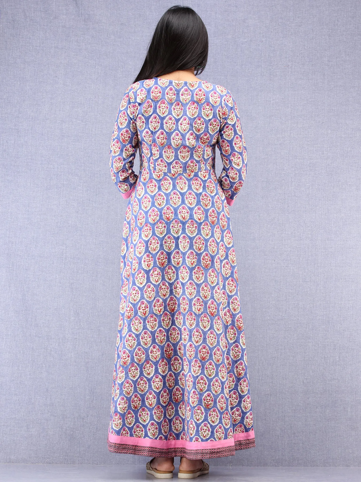 Kashida -  Hand Block Printed Front Open Cotton Dress  - D79F1093