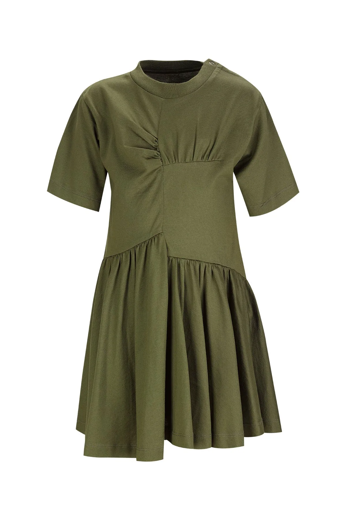 KHAKI GATHERED JERSEY T-SHIRT DRESS