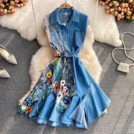 Kira Embroidered Denim Dress with Belt