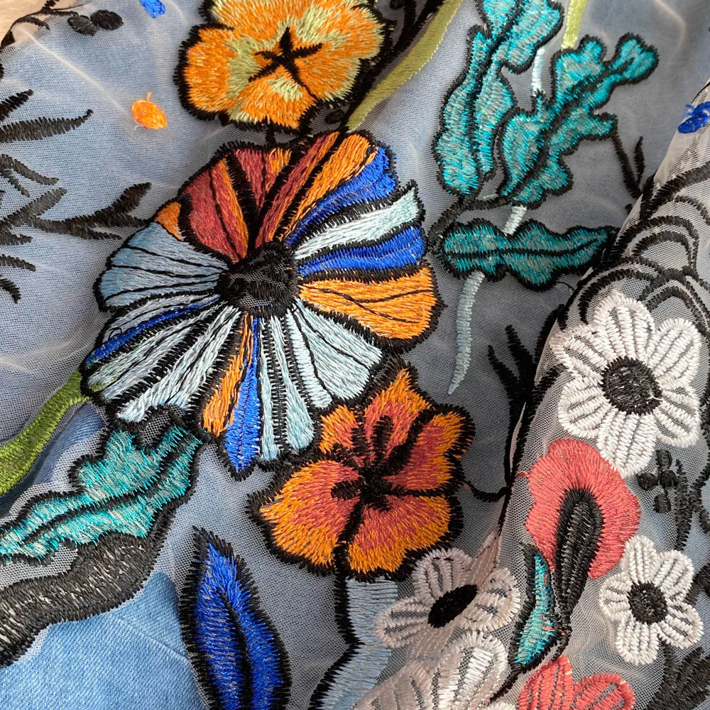 Kira Embroidered Denim Dress with Belt