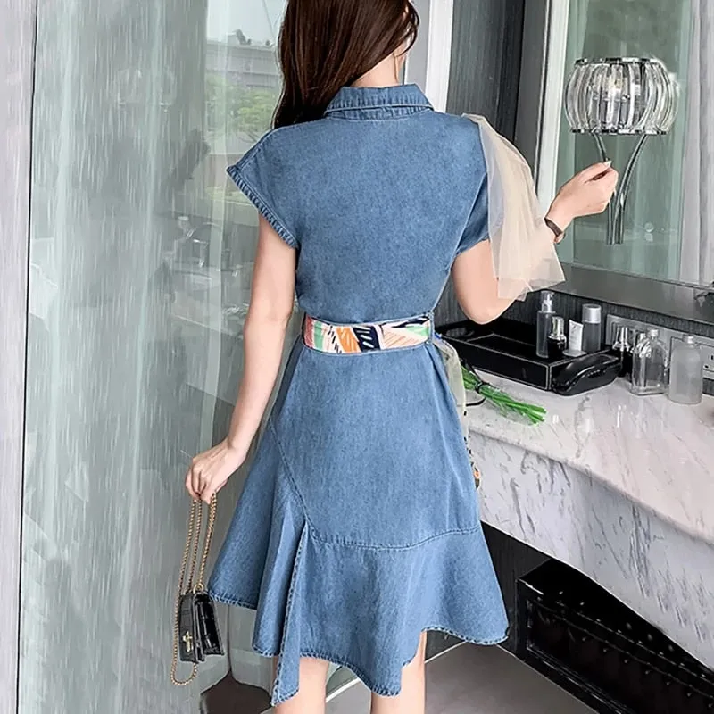 Kira Embroidered Denim Dress with Belt