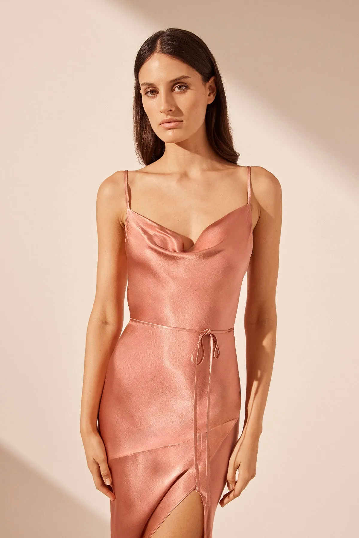 Maxi Dress with Cowl Neck - Antique Rose - La Lune Bias Design
