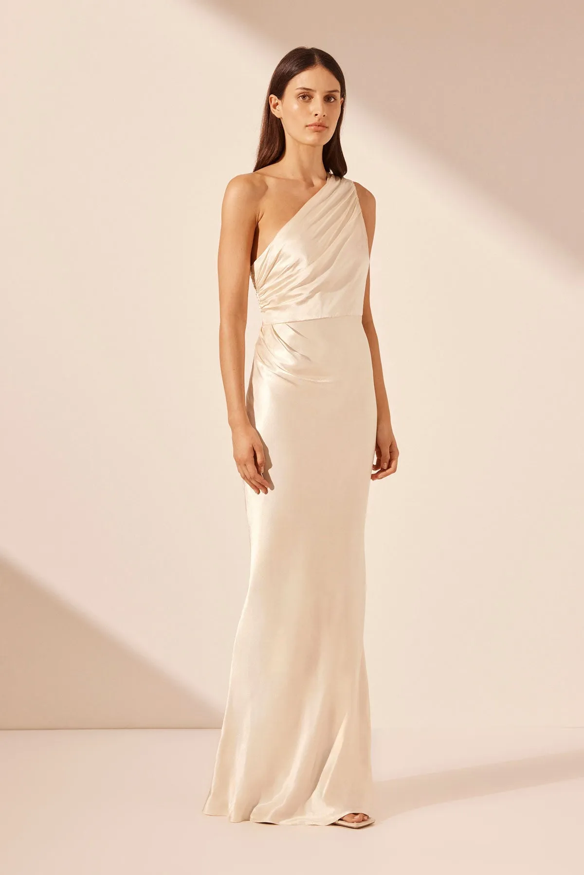 Elegant Cream One-Shoulder Maxi Dress by La Lune