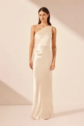 Elegant Cream One-Shoulder Maxi Dress by La Lune