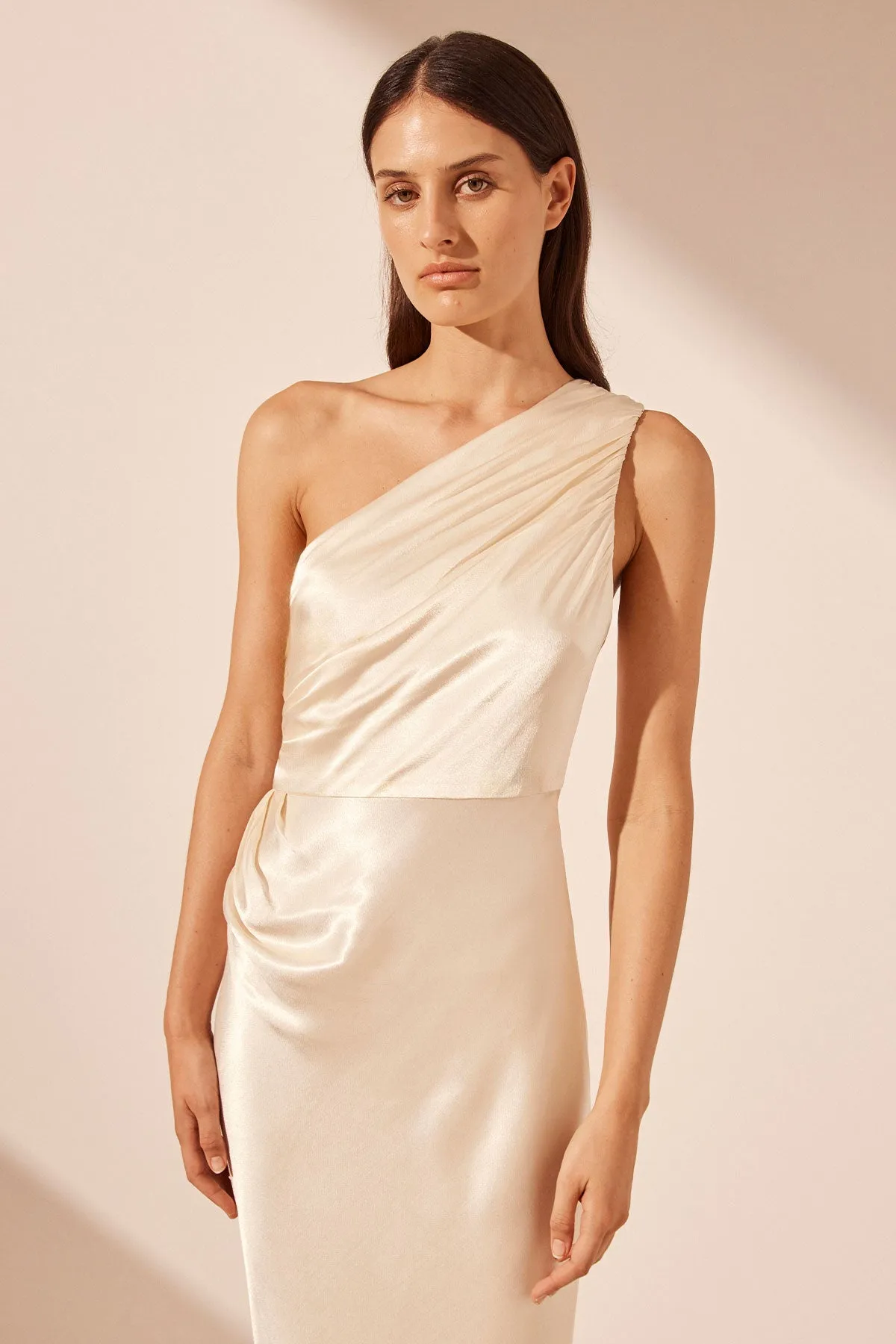Elegant Cream One-Shoulder Maxi Dress by La Lune
