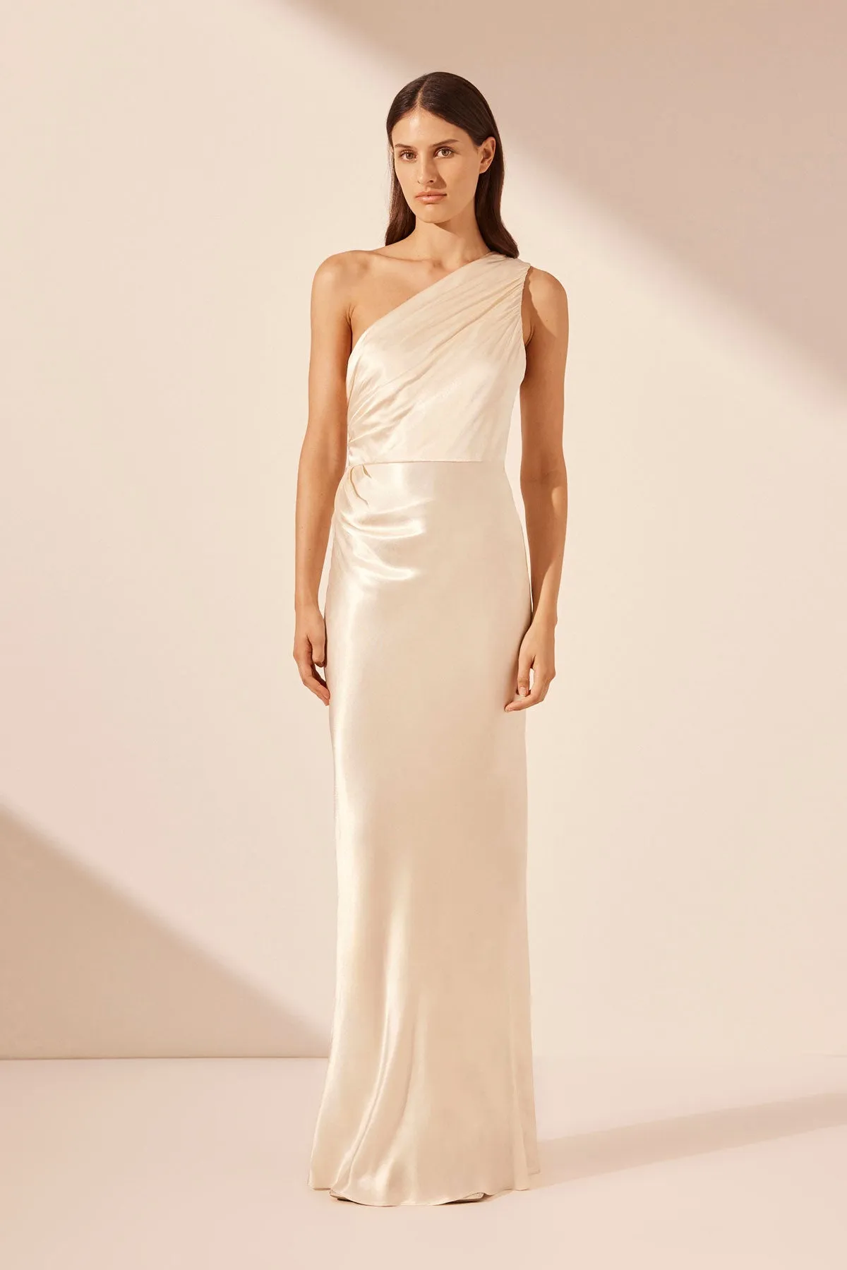 Elegant Cream One-Shoulder Maxi Dress by La Lune