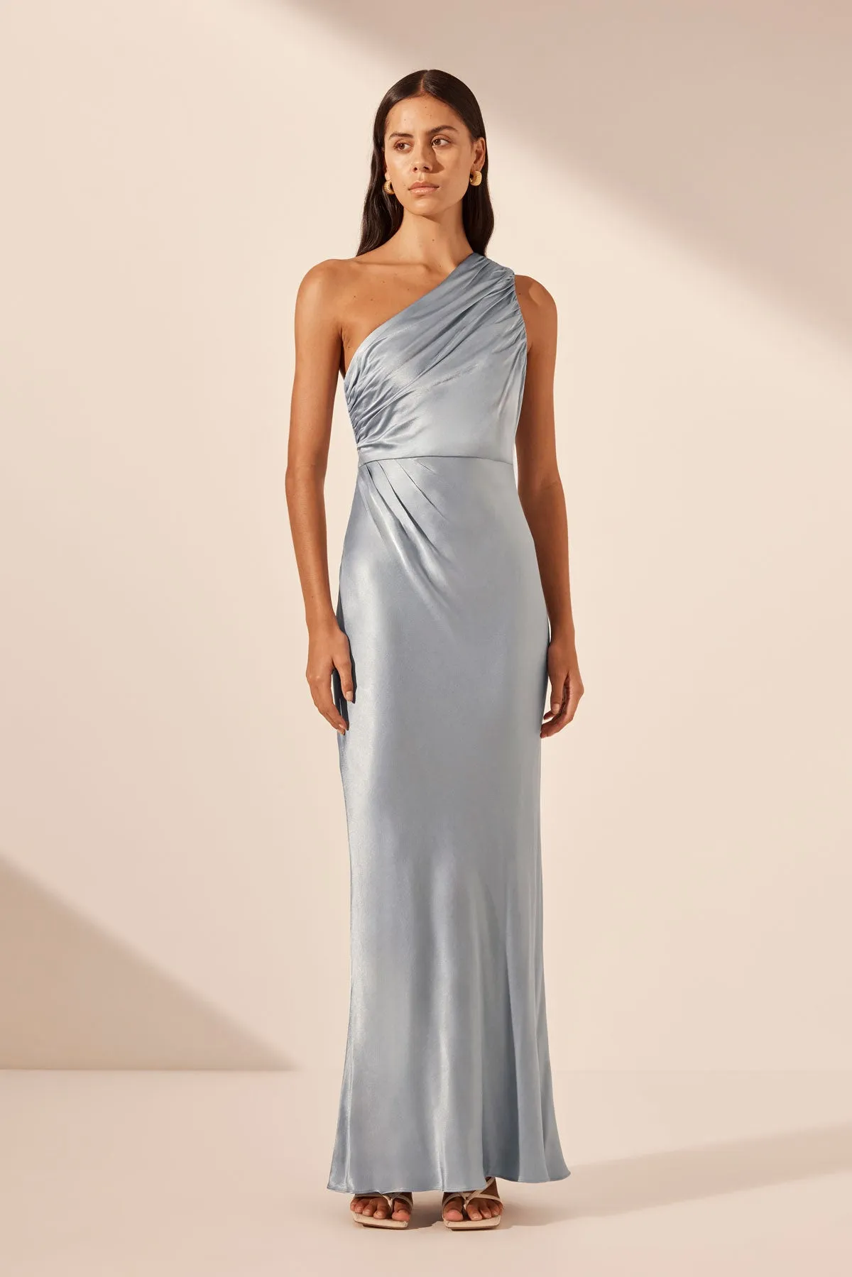 Sure, here is an optimized title for the e-commerce product: Powder Blue One-Shoulder Maxi Dress by La Lune