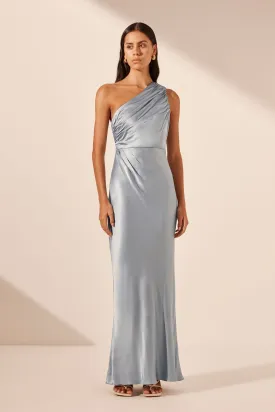 Sure, here is an optimized title for the e-commerce product: Powder Blue One-Shoulder Maxi Dress by La Lune