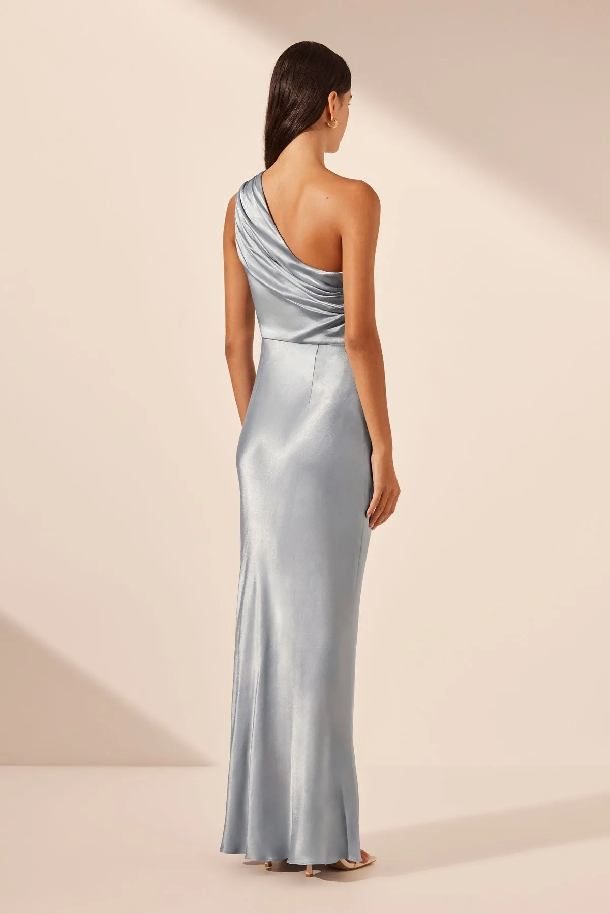 Sure, here is an optimized title for the e-commerce product: Powder Blue One-Shoulder Maxi Dress by La Lune