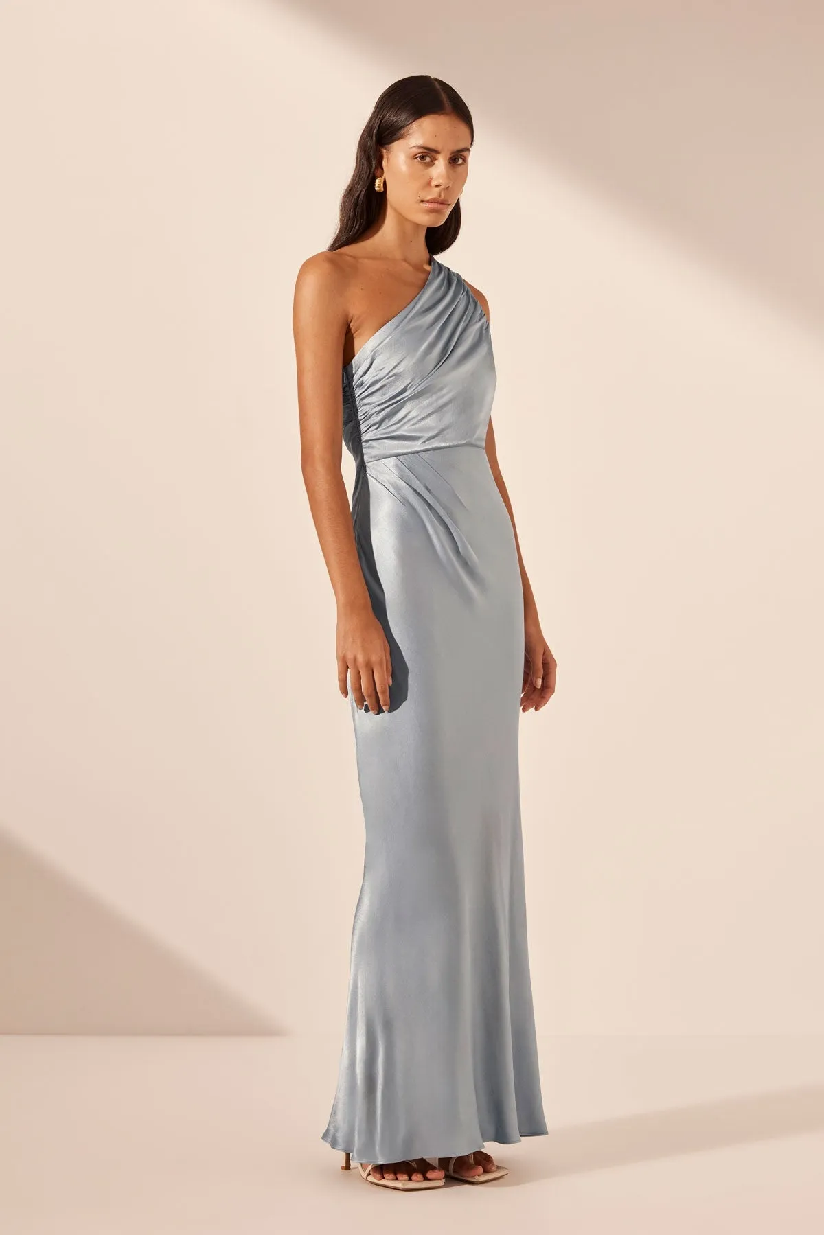 Sure, here is an optimized title for the e-commerce product: Powder Blue One-Shoulder Maxi Dress by La Lune
