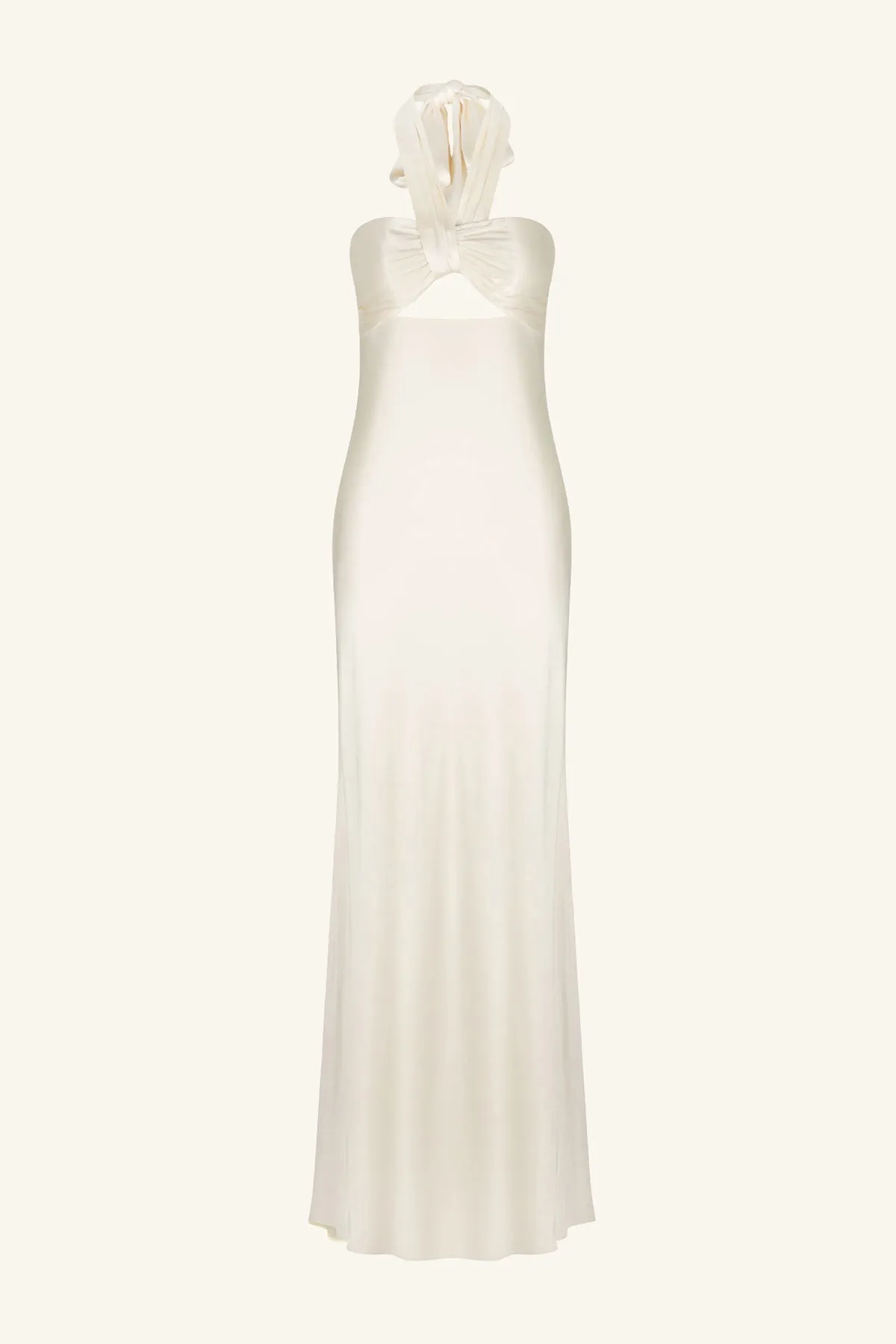Cream Ruched Halter Maxi Dress - La Lune Collection
