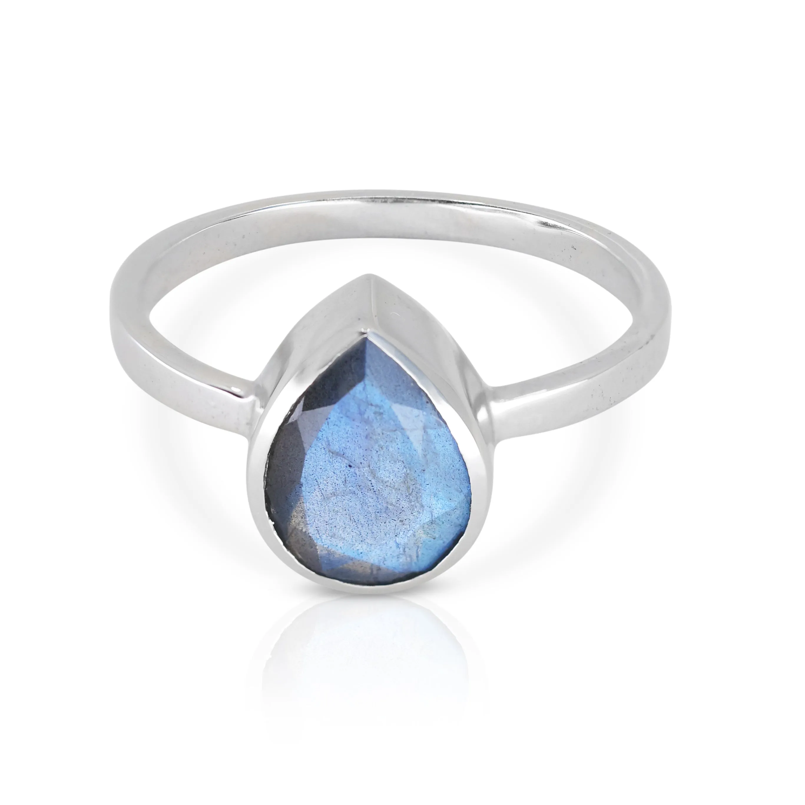 Labradorite Tear Drop 9K White Gold Ring
