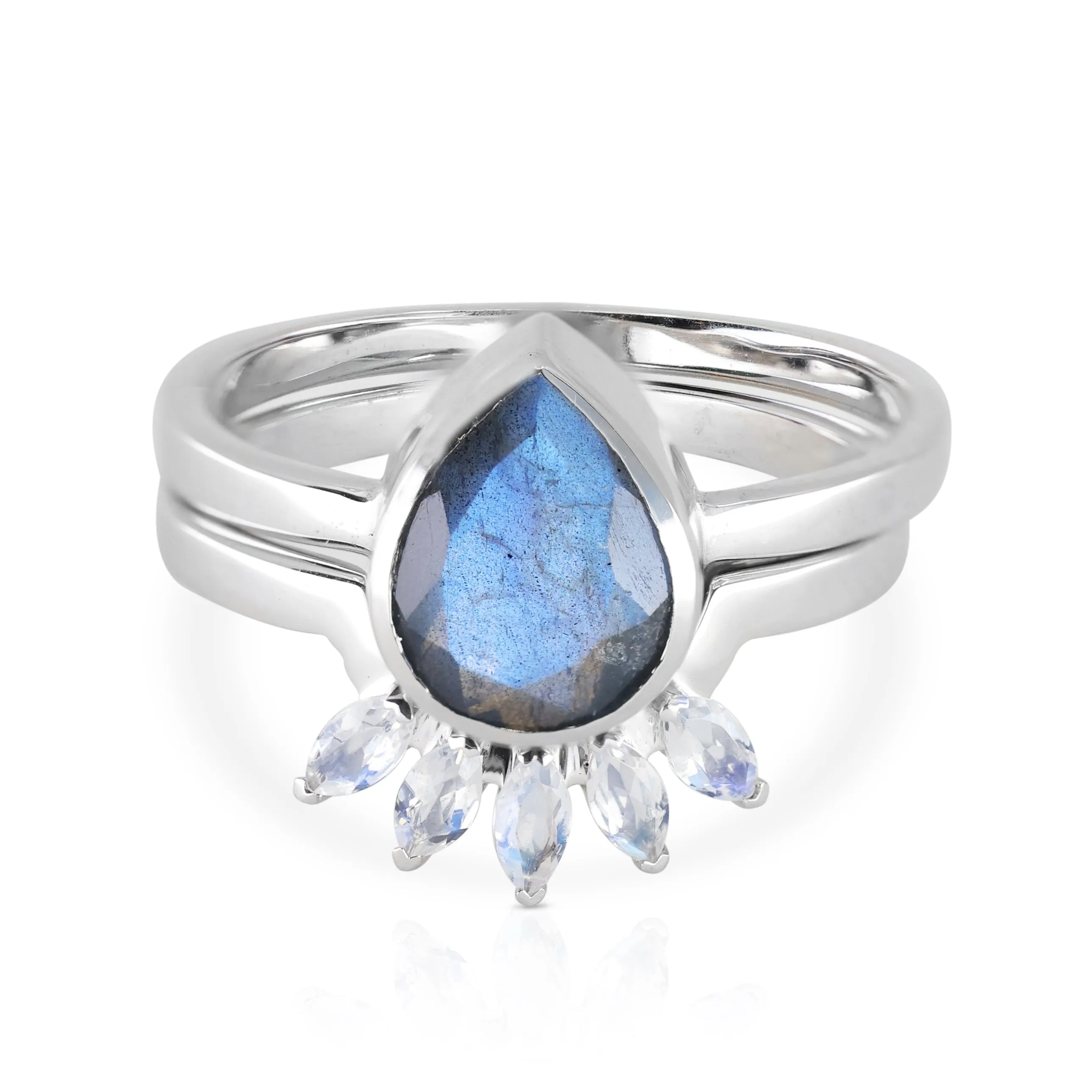 Labradorite Tear Drop 9K White Gold Ring