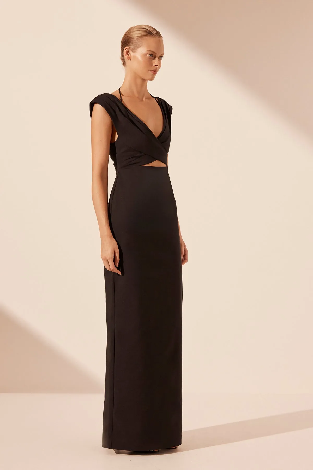 LANI CROSS FRONT RUCHED MAXI DRESS - BLACK