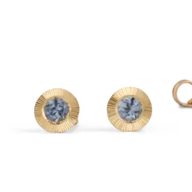 Large Aurora Blue Montana Sapphire Stud Earring in Yellow Gold