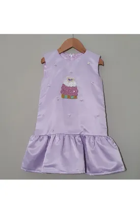 Lavender Cupcake Embroidered Satin Dress