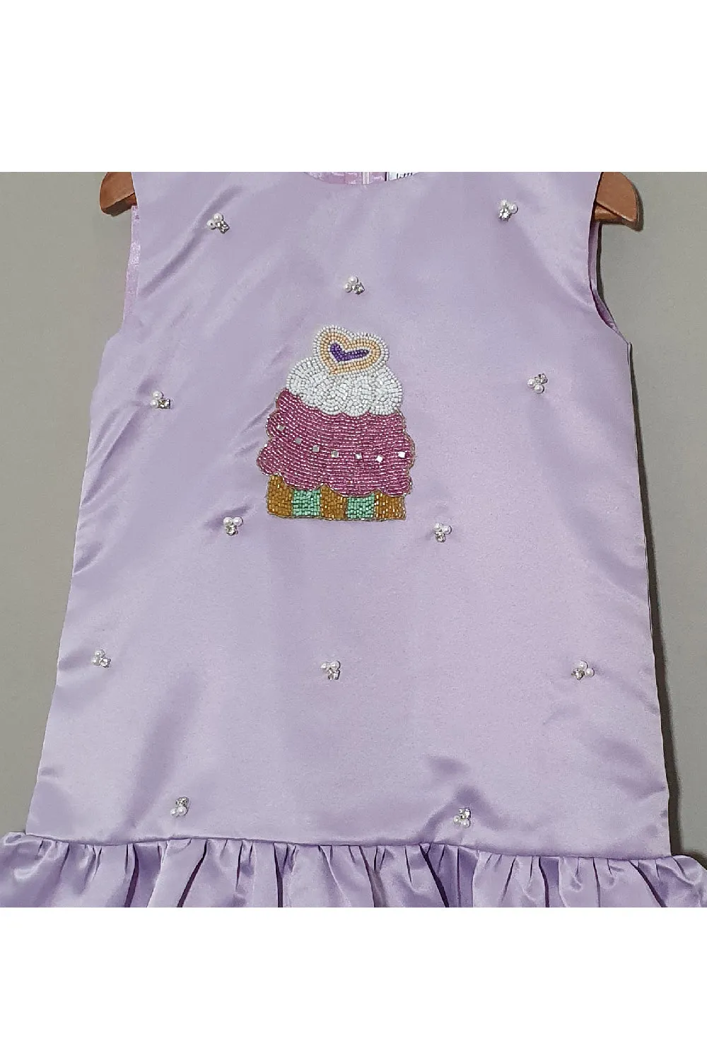 Lavender Cupcake Embroidered Satin Dress