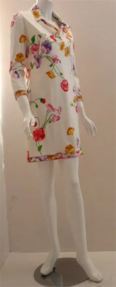 LEONARD 1990 White Floral Print Day Dress