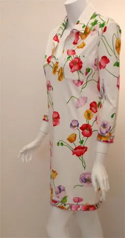 LEONARD 1990 White Floral Print Day Dress