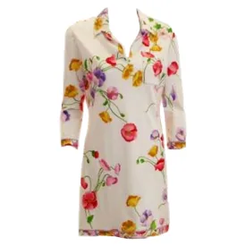 LEONARD 1990 White Floral Print Day Dress