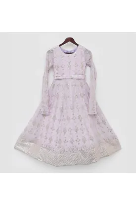 Lilac 3d Foil Printed Anarkali With Churidar Sleeves