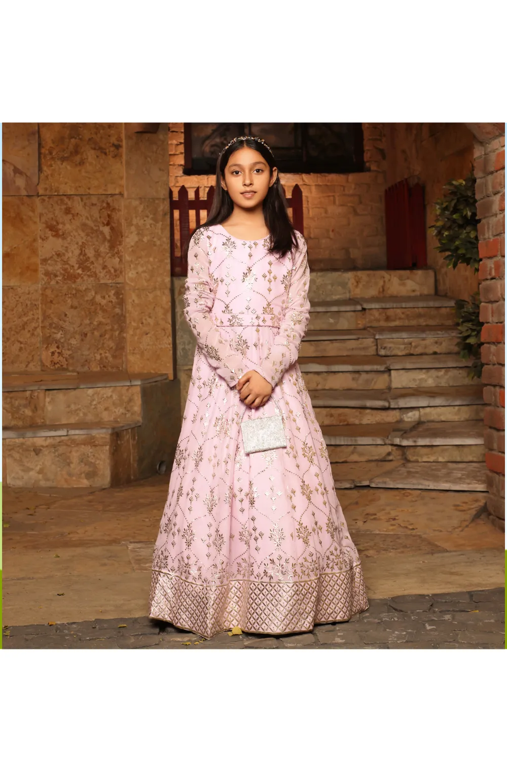 Lilac 3d Foil Printed Anarkali With Churidar Sleeves