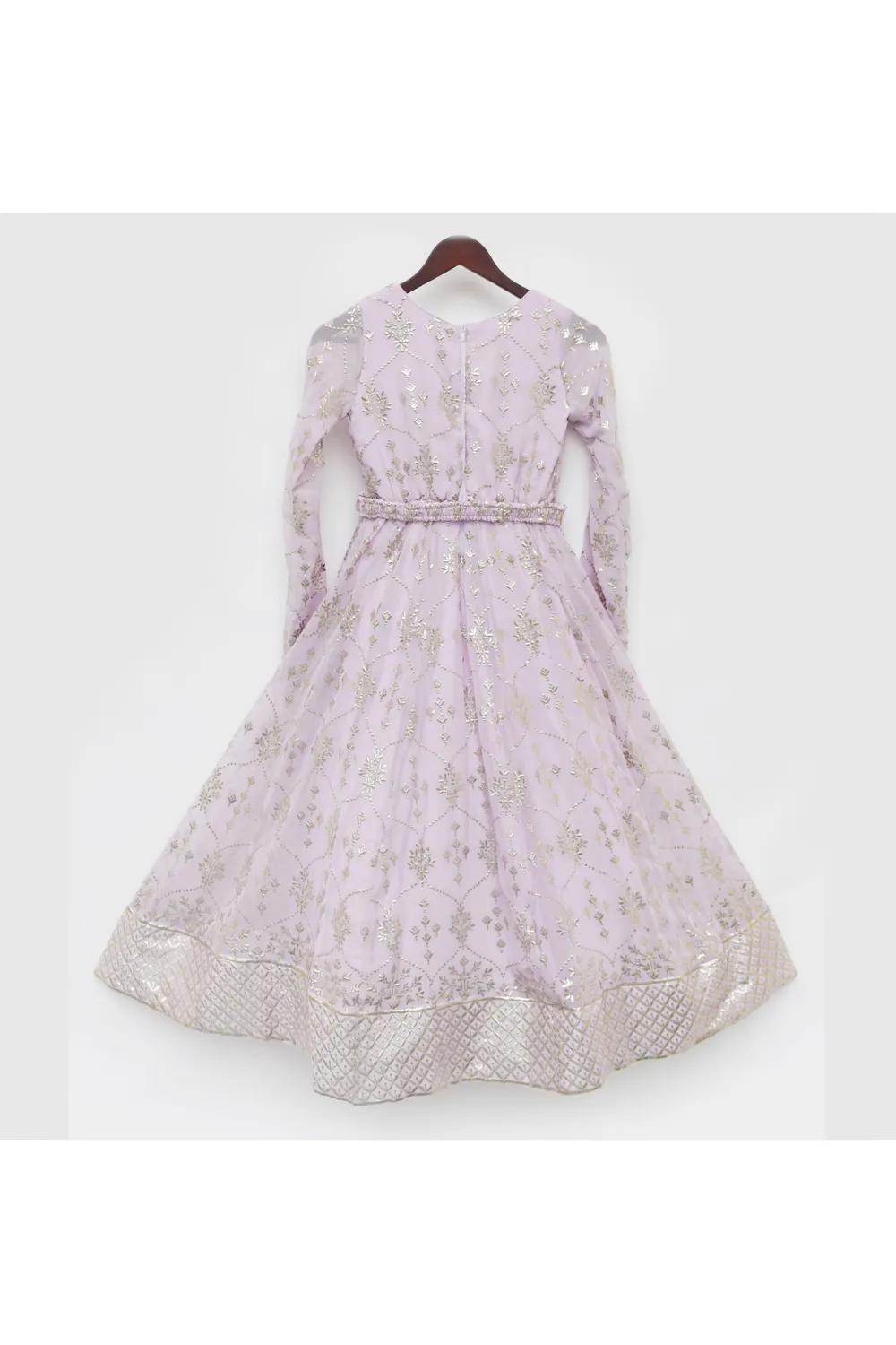 Lilac 3d Foil Printed Anarkali With Churidar Sleeves