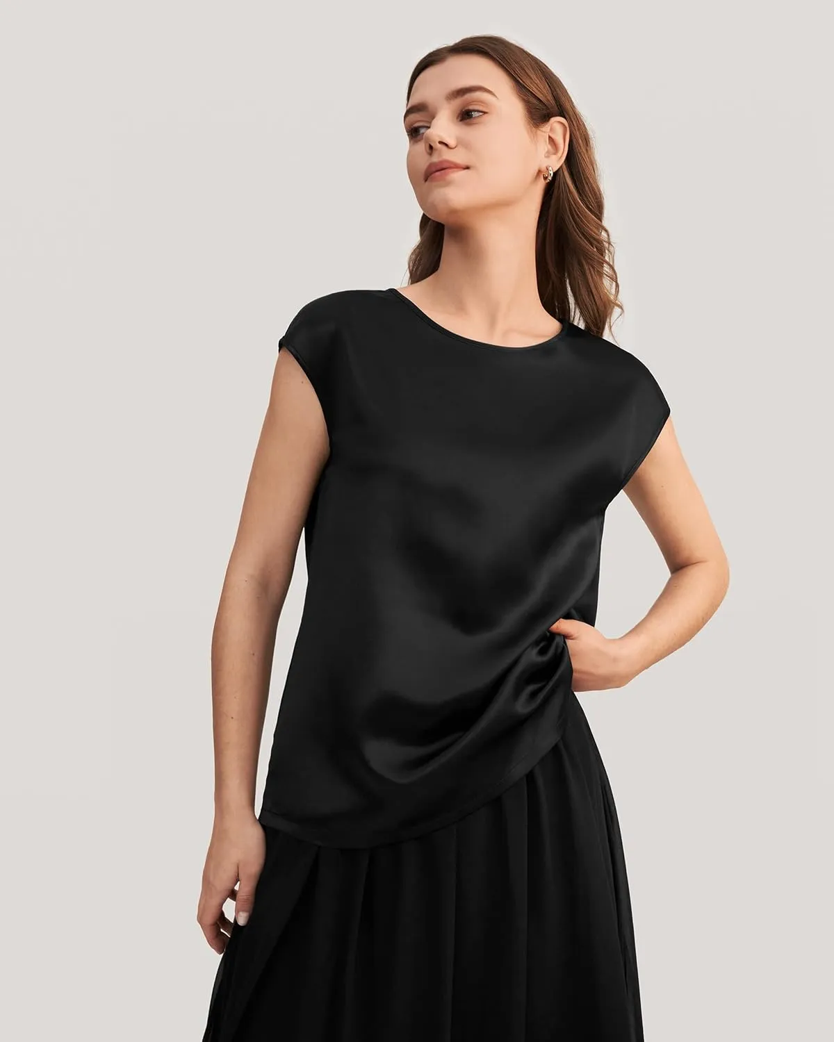 LilySilk Silk Blouse for Women Short Sleeve Summer Cool Comfy Charmeuse Silk Tops for Ladies