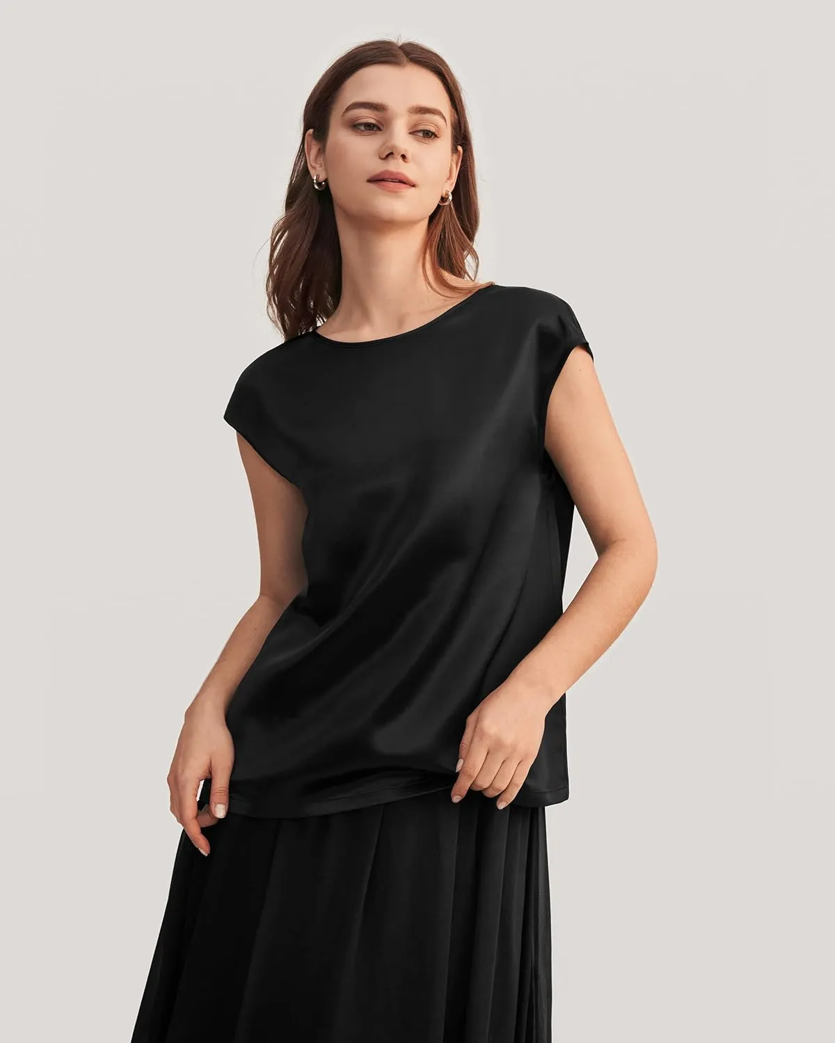 LilySilk Silk Blouse for Women Short Sleeve Summer Cool Comfy Charmeuse Silk Tops for Ladies