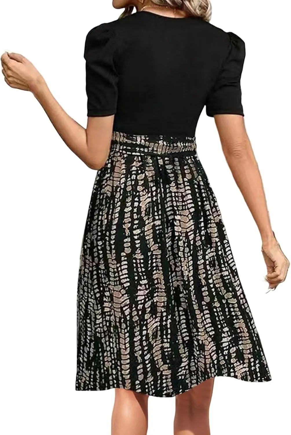Long Floral Dresses for Women Short Sleeve Elegant Boho Tie Belted Empire Waist Patchwork Modest Flowy Maxi Dress