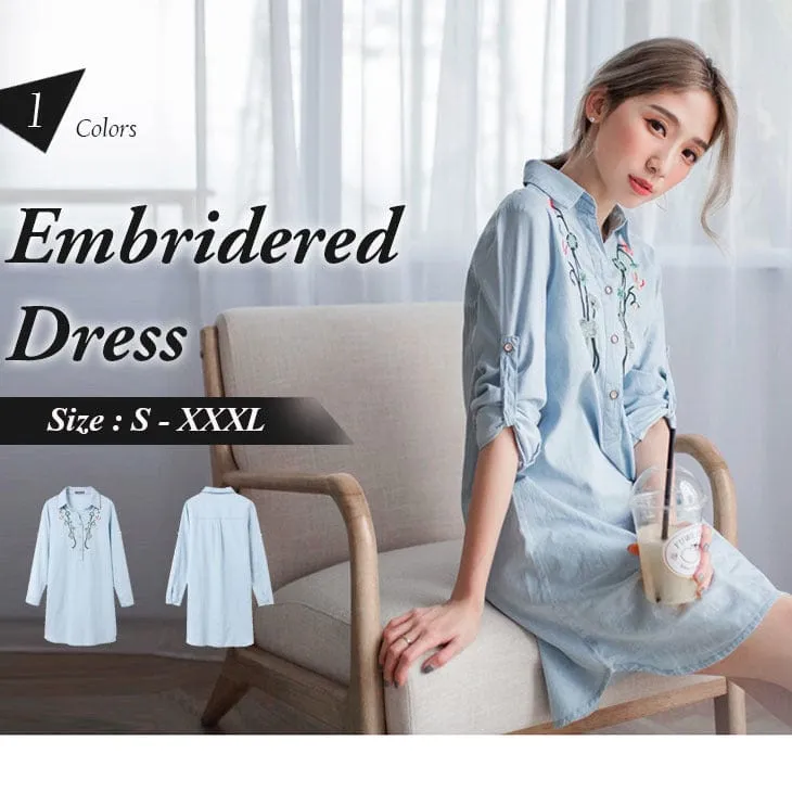 LONG SLEEVE FLORAL EMBROIDERED DRESS