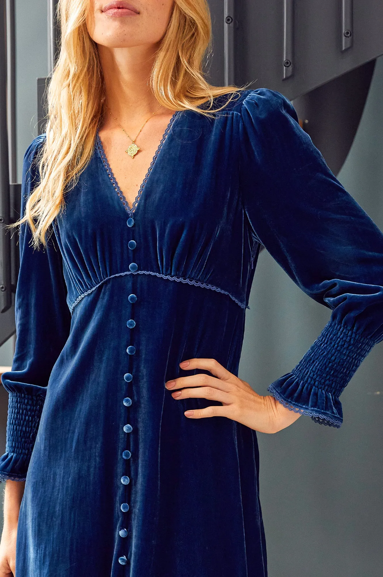 Sally Anne Long Sleeve Velvet Dress | Sapphire Blue