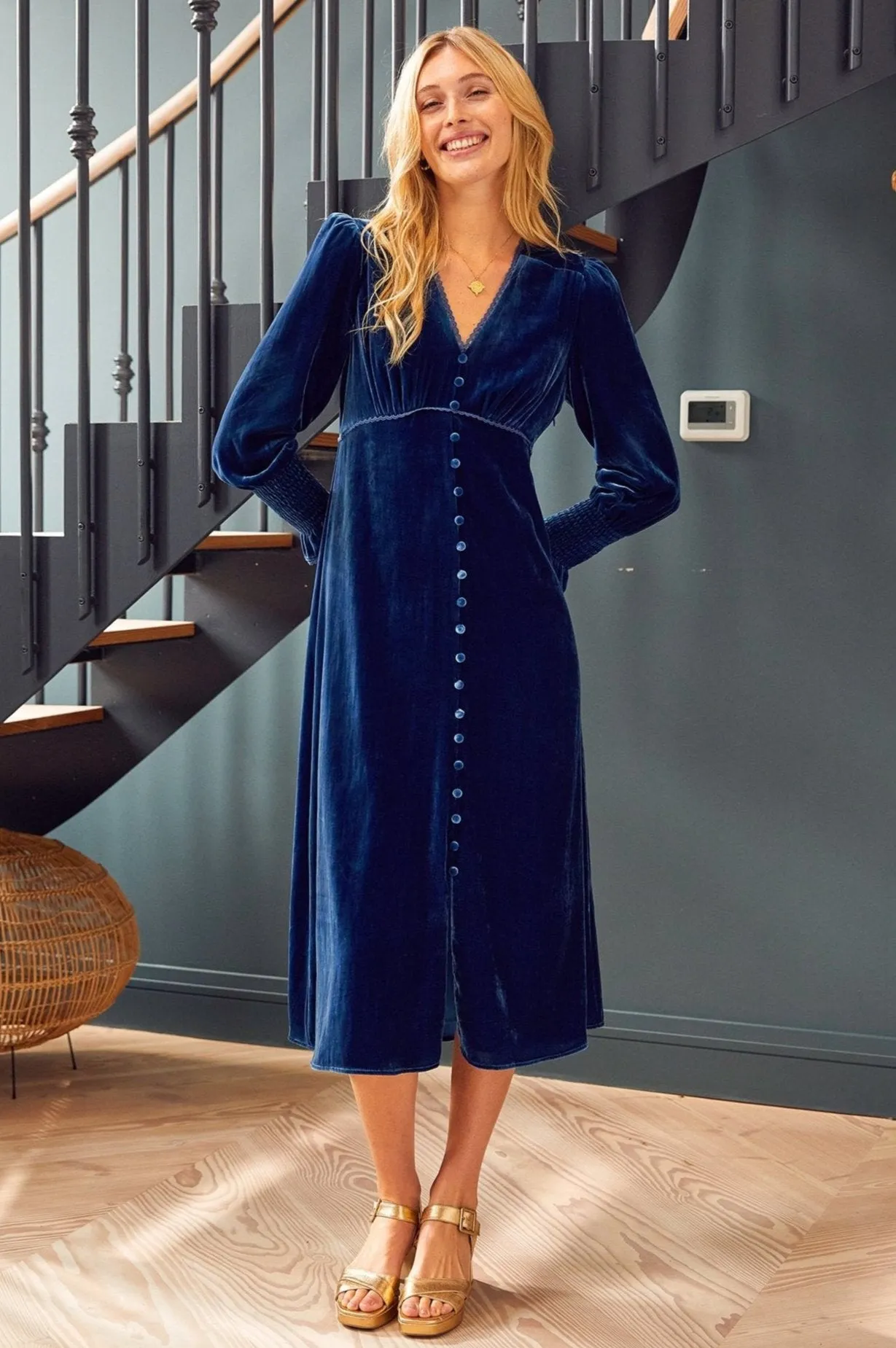 Sally Anne Long Sleeve Velvet Dress | Sapphire Blue