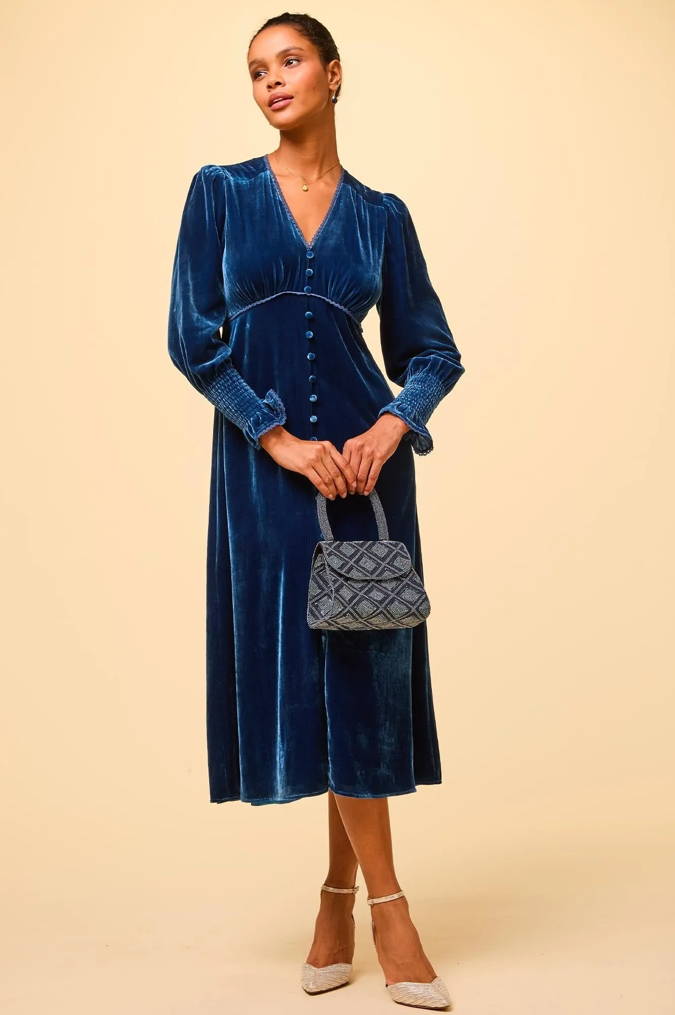 Sally Anne Long Sleeve Velvet Dress | Sapphire Blue