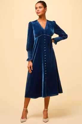 Sally Anne Long Sleeve Velvet Dress | Sapphire Blue