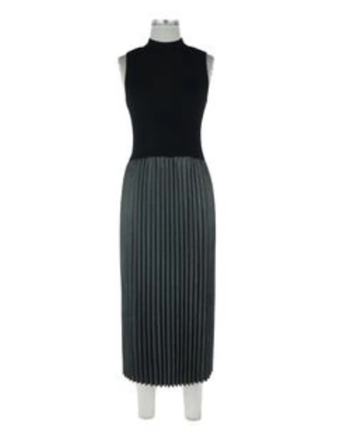 Lunar Pleated Contrast Mock Neck Dress