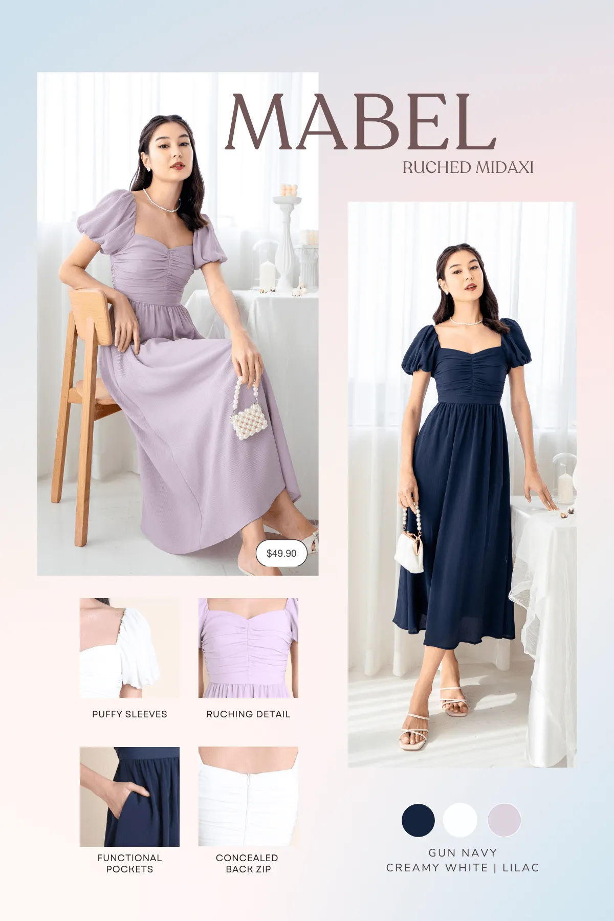 MABEL RUCHED MIDAXI IN CREAMY WHITE