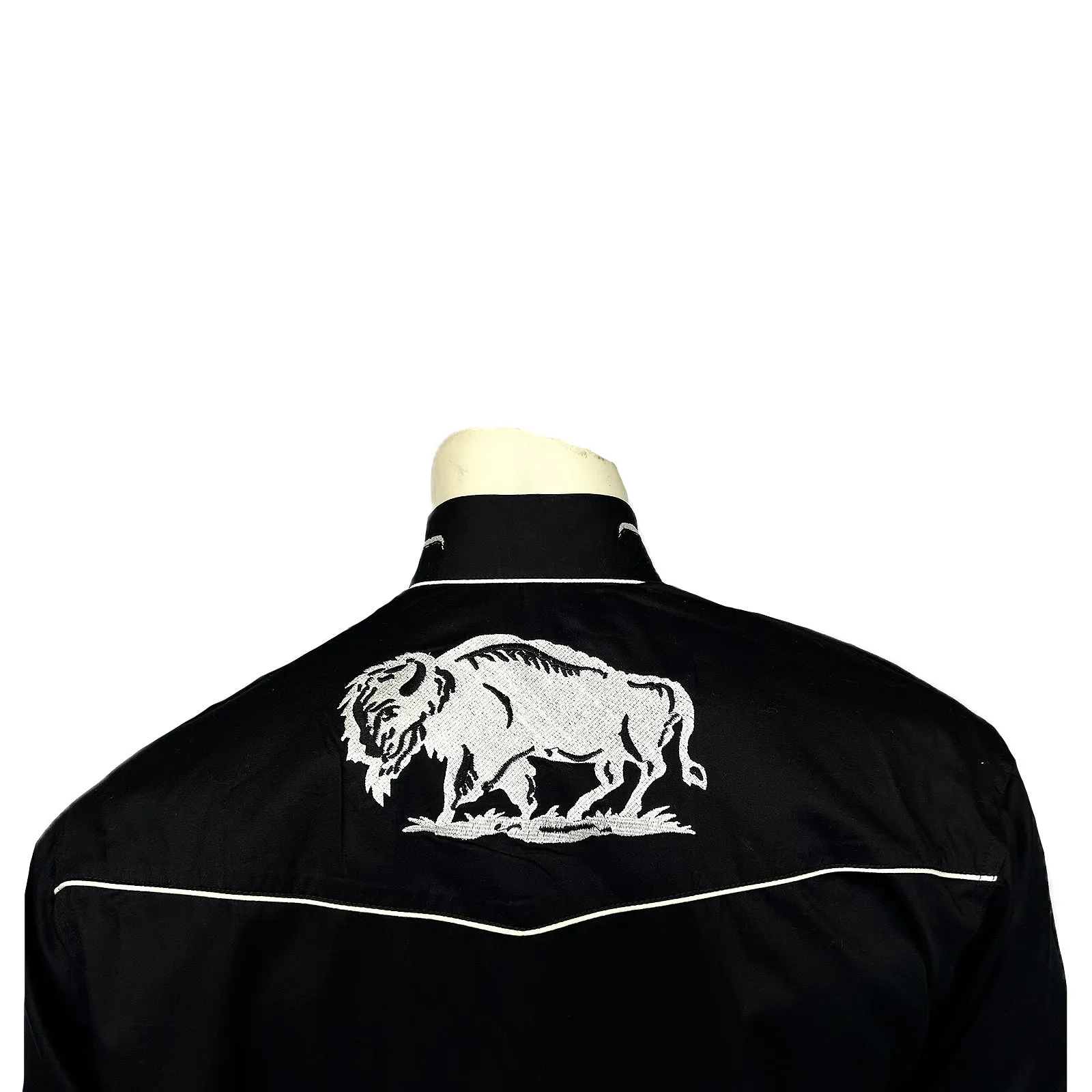 Men's Vintage American Bison Embroidery Black Western Shirt