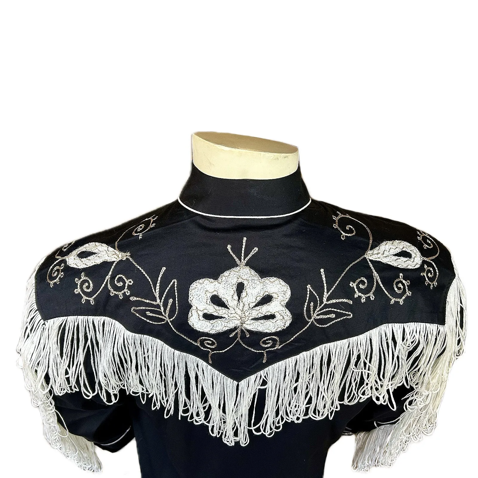 Men's Vintage Fringe Black Embroidered Western Shirt